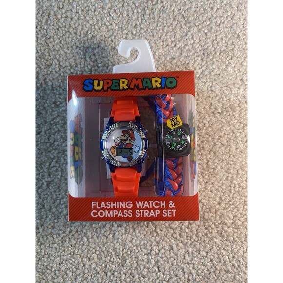 Nintendo Accessories - Super Mario Flashing LCD Digital Watch & Compass Strap Set Nintendo Accutime New